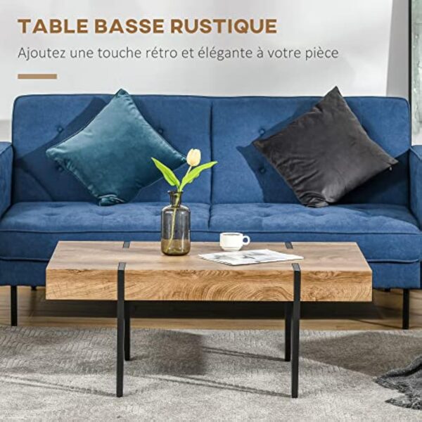 HOMCOM Table Basse rectangulaire de Style Industriel Base en métal Noir en épingle à Cheveux Plateau à l'aspect Ancien Base en Bois – Image 5