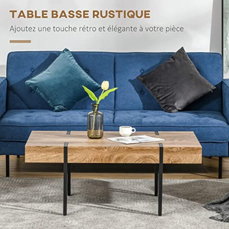 HOMCOM Table Basse rectangulaire de Style Industriel Base en métal Noir en épingle à Cheveux Plateau à l'aspect Ancien Base en Bois – Image 5