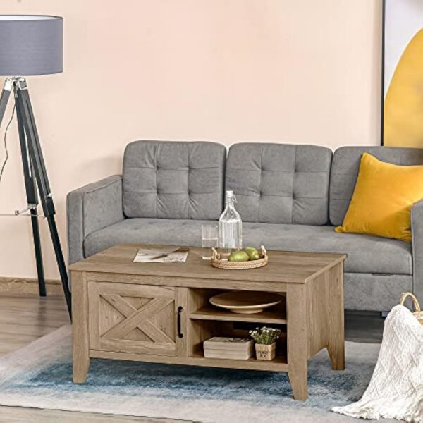 HOMCOM Table Basse rectangulaire Style Rural Chic Placard avec étagère 2 niches MDF Aspect Bois Clair – Image 5