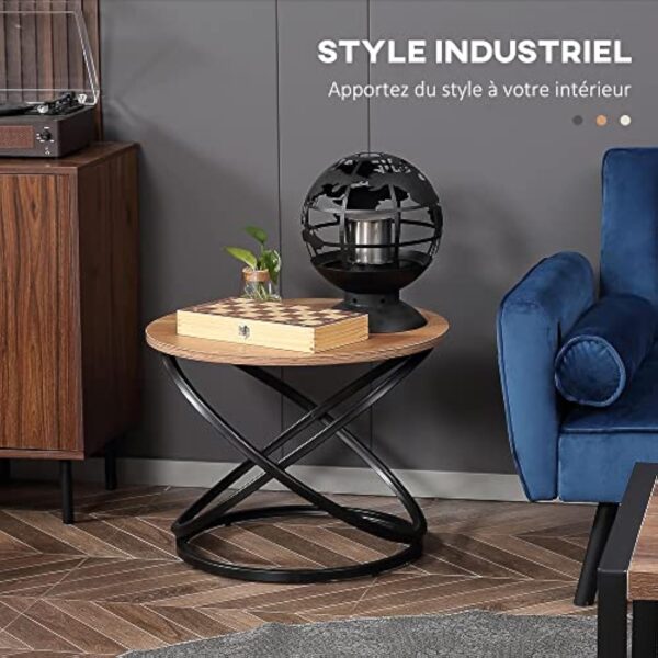 HOMCOM Table Basse Ronde de Style Industriel en métal Noir et Plateau Bois - Dim. Ø 60 x 46H cm – Image 5