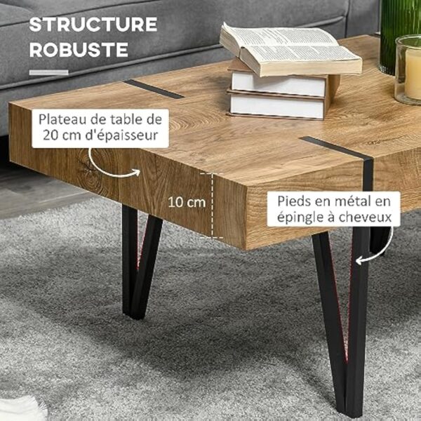 HOMCOM Table Basse rectangulaire de Style Industriel Base en métal Noir en épingle à Cheveux Plateau à l'aspect Ancien Base en Bois – Image 6