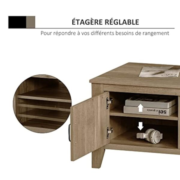 HOMCOM Table Basse rectangulaire Style Rural Chic Placard avec étagère 2 niches MDF Aspect Bois Clair – Image 7