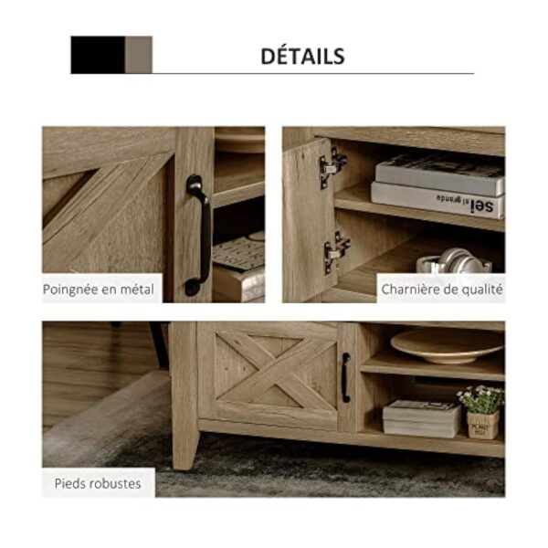HOMCOM Table Basse rectangulaire Style Rural Chic Placard avec étagère 2 niches MDF Aspect Bois Clair – Image 8