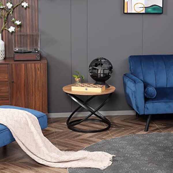 HOMCOM Table Basse Ronde de Style Industriel en métal Noir et Plateau Bois - Dim. Ø 60 x 46H cm – Image 8