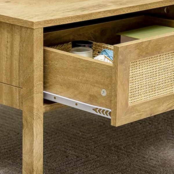 HOMCOM Table Basse rectangulaire Table de Salon avec Multi-rangements Niche et tiroir Portes Effet cannage rotin tissé - 110L x 59l x 41H cm Bois Naturel – Image 9