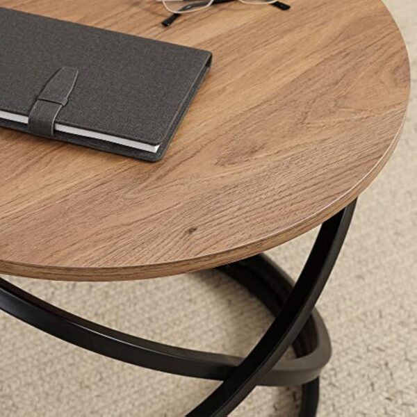 HOMCOM Table Basse Ronde de Style Industriel en métal Noir et Plateau Bois - Dim. Ø 60 x 46H cm – Image 9