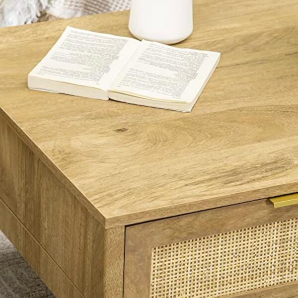 HOMCOM Table Basse rectangulaire Table de Salon avec Multi-rangements Niche et tiroir Portes Effet cannage rotin tissé - 110L x 59l x 41H cm Bois Naturel – Image 10