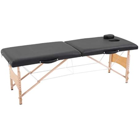 HOMCOM Table de Massage Pliante lit Table de beauté 2 Zones Portable Sac de tranport Inclus Hauteur réglable dim. 186L x 60l x 58-81H cm Bois Massif revêtement synthétique Noir