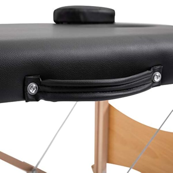 HOMCOM Table de Massage Pliante lit Table de beauté 2 Zones Portable Sac de tranport Inclus Hauteur réglable dim. 186L x 60l x 58-81H cm Bois Massif revêtement synthétique Noir – Image 9