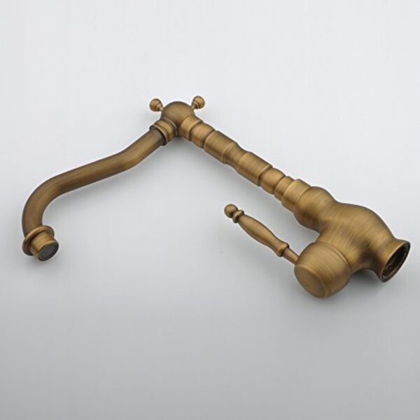 Hiendure® laiton massif un trou Une poignée Haute-Arc Bec Robinets de cuisine Robinet de lavabo évier, Laiton antique – Image 9