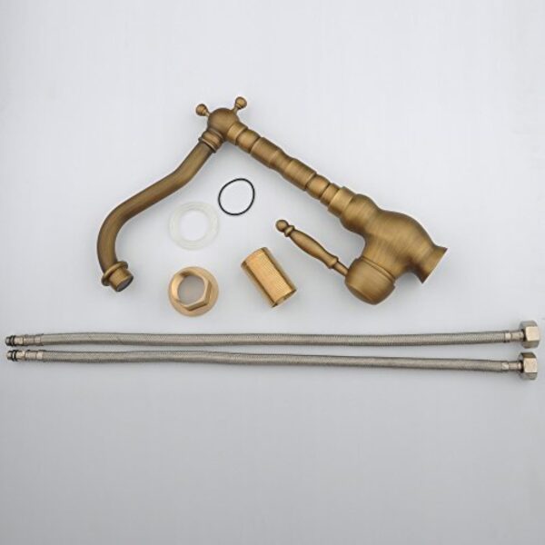 Hiendure® laiton massif un trou Une poignée Haute-Arc Bec Robinets de cuisine Robinet de lavabo évier, Laiton antique – Image 10