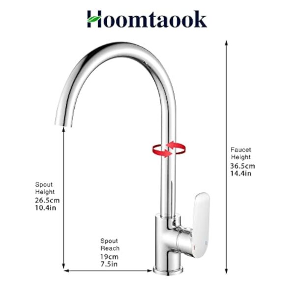 Hoomtaook Robinet Cuisine Douchette Poignée Unique Inox Mélangeur Chaud et Froid Embout Robinet Cuisine Rotatif Laiton Chrome Robinet De Cuisine – Image 6