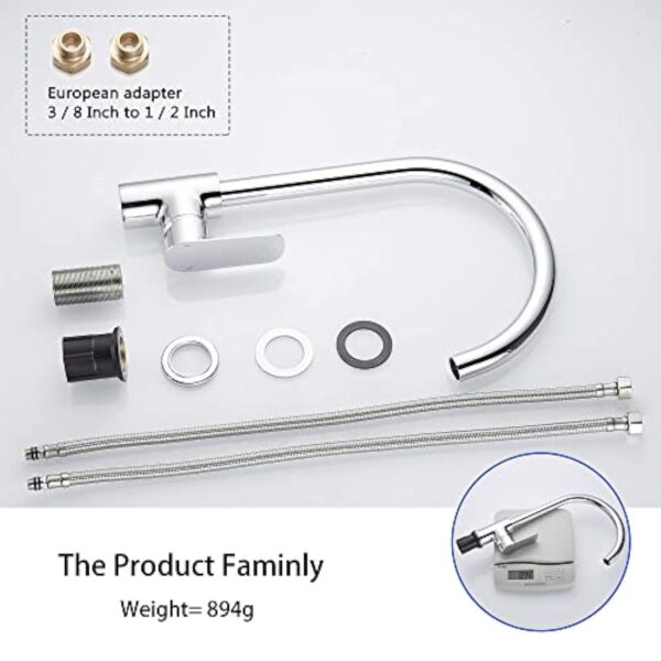 Hoomtaook Robinet Cuisine Douchette Poignée Unique Inox Mélangeur Chaud et Froid Embout Robinet Cuisine Rotatif Laiton Chrome Robinet De Cuisine – Image 7