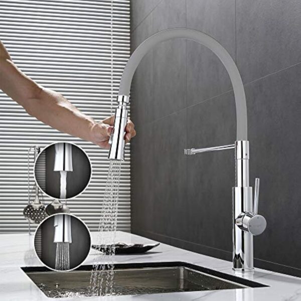 IBERGRIF M22115-9, Robinets de Cuisine Flexible, Mitigeur d'évier Pro avec Ducha Main, Gris/Argent – Image 3