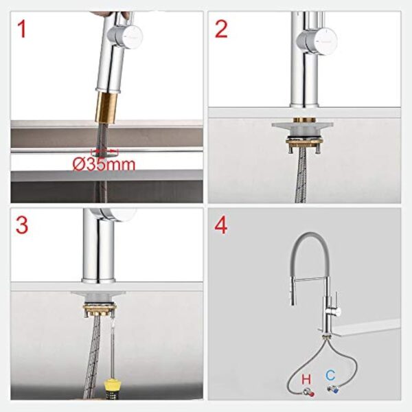 IBERGRIF M22115-9, Robinets de Cuisine Flexible, Mitigeur d'évier Pro avec Ducha Main, Gris/Argent – Image 9