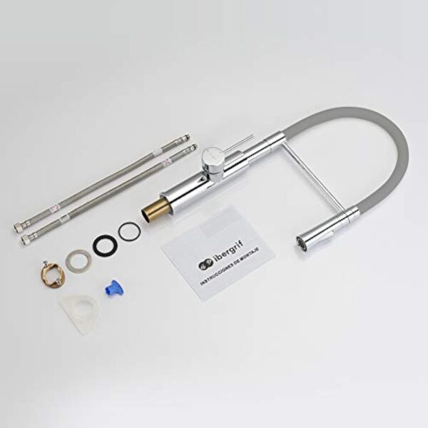 IBERGRIF M22115-9, Robinets de Cuisine Flexible, Mitigeur d'évier Pro avec Ducha Main, Gris/Argent – Image 10
