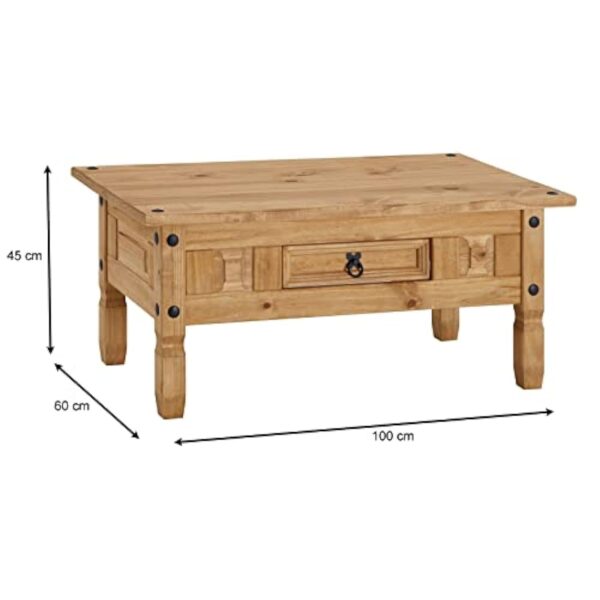IDIMEX Table Basse Esteban en pin Massif Style Mexicain avec 1 tiroir, Table de Salon en Bois teinté/ciré avec 4 Pieds – Image 3
