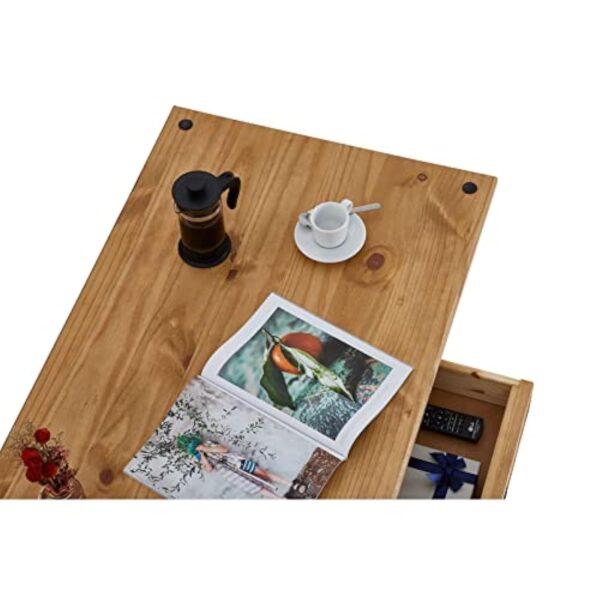 IDIMEX Table Basse Esteban en pin Massif Style Mexicain avec 1 tiroir, Table de Salon en Bois teinté/ciré avec 4 Pieds – Image 7