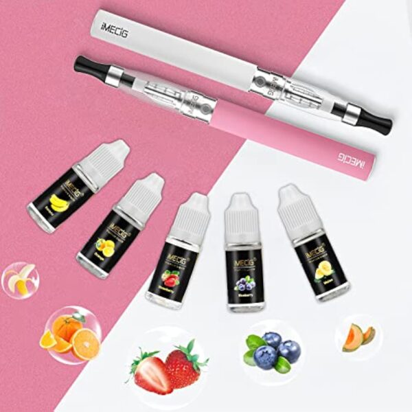 IMECIG et Cigarettes Vapoteur Electronique Starter Kit 2 Pack CE4 Ego Avec E Liquide 1100mAh Batterie Rechargeable, 5 x 10ml E Cig Liquide Vape Pen Set de Voyage E Cig Jus Sans Nicotine Sans Tabac – Image 3