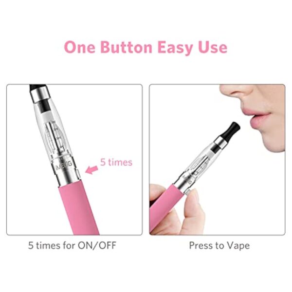 IMECIG et Cigarettes Vapoteur Electronique Starter Kit 2 Pack CE4 Ego Avec E Liquide 1100mAh Batterie Rechargeable, 5 x 10ml E Cig Liquide Vape Pen Set de Voyage E Cig Jus Sans Nicotine Sans Tabac – Image 4