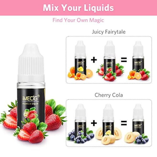 IMECIG et Cigarettes Vapoteur Electronique Starter Kit 2 Pack CE4 Ego Avec E Liquide 1100mAh Batterie Rechargeable, 5 x 10ml E Cig Liquide Vape Pen Set de Voyage E Cig Jus Sans Nicotine Sans Tabac – Image 7