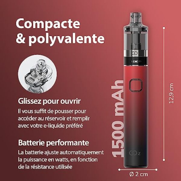 INNOKIN - Starter Kit GOz 2ml - Cigarette Electronique Tube - Puissance 13W - Batterie 1500 mA - Résistance Z Coil 1,6 Ohm - Airflow MTL - Noir - Sans nicotine – Image 6
