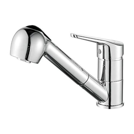 Ibergrif M14550, Mitigeur de Cuisine Extractible, Robinet de Cuisine avec Douchette, Mitigeur Evier Bec Bas, Robinet d'Évier de Cuisine Rotatif à 360°, Chromé, Argent