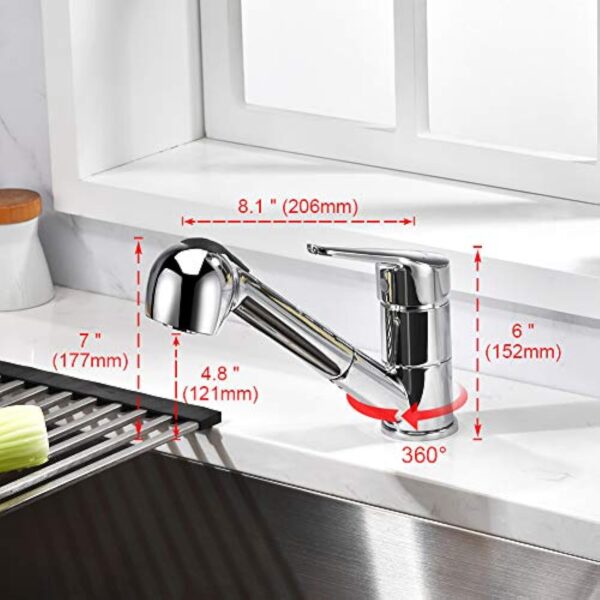 Ibergrif M14550, Mitigeur de Cuisine Extractible, Robinet de Cuisine avec Douchette, Mitigeur Evier Bec Bas, Robinet d'Évier de Cuisine Rotatif à 360°, Chromé, Argent – Image 3