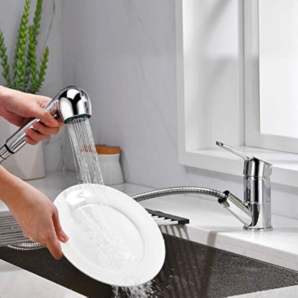 Ibergrif M14550, Mitigeur de Cuisine Extractible, Robinet de Cuisine avec Douchette, Mitigeur Evier Bec Bas, Robinet d'Évier de Cuisine Rotatif à 360°, Chromé, Argent – Image 4