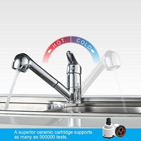 Ibergrif M14550, Mitigeur de Cuisine Extractible, Robinet de Cuisine avec Douchette, Mitigeur Evier Bec Bas, Robinet d'Évier de Cuisine Rotatif à 360°, Chromé, Argent – Image 5