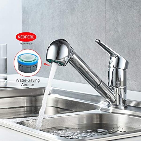 Ibergrif M14550, Mitigeur de Cuisine Extractible, Robinet de Cuisine avec Douchette, Mitigeur Evier Bec Bas, Robinet d'Évier de Cuisine Rotatif à 360°, Chromé, Argent – Image 6