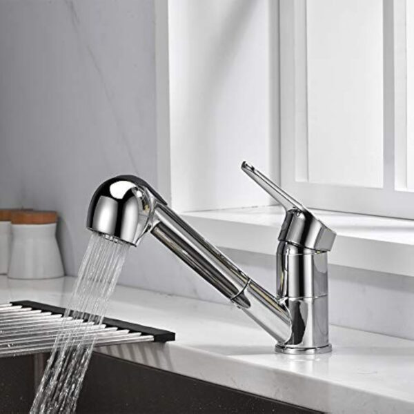 Ibergrif M14550, Mitigeur de Cuisine Extractible, Robinet de Cuisine avec Douchette, Mitigeur Evier Bec Bas, Robinet d'Évier de Cuisine Rotatif à 360°, Chromé, Argent – Image 7