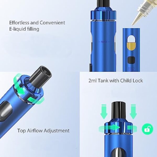 JOYETECH EGO AIO 2 Kit Cigarette Électronique Vape sans Nicotine 0,8ohm BFC bobine 1700mAh USB-C Capacité de 2ml Compatible avec les BF Series Coils Vapoteur sans Tobac Rose d'or – Image 7