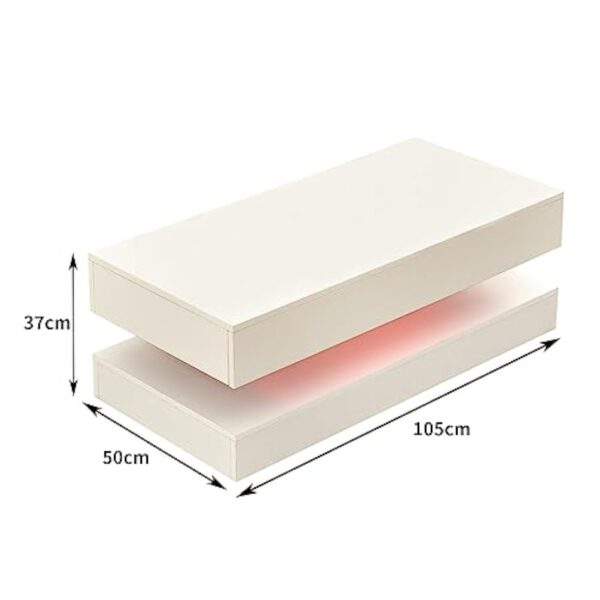 JYMTOM Table basse pour salon, table d'appoint, moderne en bois avec lumières LED, blanc brillant, avec 2 tiroirs, rectangulaire, meuble de bureau à domicile (2 tiroirs, blanc) – Image 3