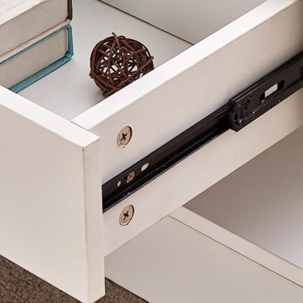 JYMTOM Table basse pour salon, table d'appoint, moderne en bois avec lumières LED, blanc brillant, avec 2 tiroirs, rectangulaire, meuble de bureau à domicile (2 tiroirs, blanc) – Image 8