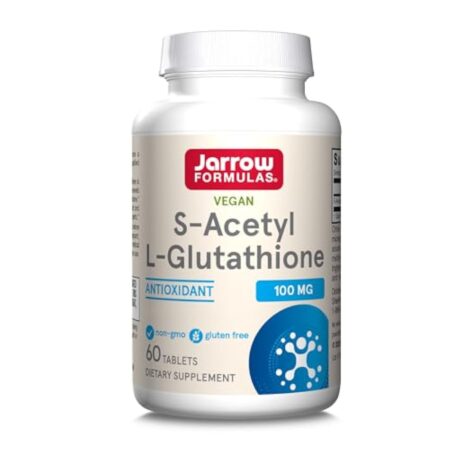 Jarrow Formulas, S-Acetyl-L-Glutathione, 100mg, 60 Comprimés végétaliens, Testé en Laboratoire, Sans Gluten, Sans Soja, Végétarien, Sans OGM