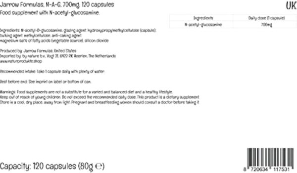 Jarrow Formulas, N-A-G (N-Acétyl-D-Glucosamine), 700mg, 120 Capsules végétaliennes, Testé en Laboratoire, Sans Gluten, Végétarien, Sans OGM – Image 4