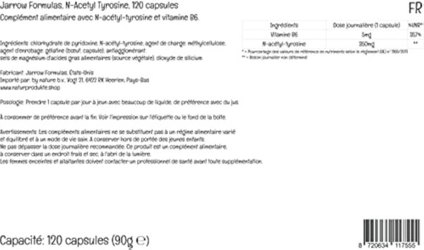 Jarrow Formulas, N-Acetyl-Tyrosin, avec Vitamine B6, Hautement Dosé, 120 Capsules, Testé en Laboratoire, Sans Gluten, Sans Soja, Sans OGM – Image 5