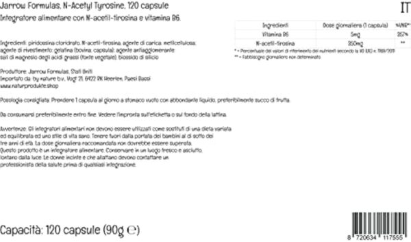 Jarrow Formulas, N-Acetyl-Tyrosin, avec Vitamine B6, Hautement Dosé, 120 Capsules, Testé en Laboratoire, Sans Gluten, Sans Soja, Sans OGM – Image 6