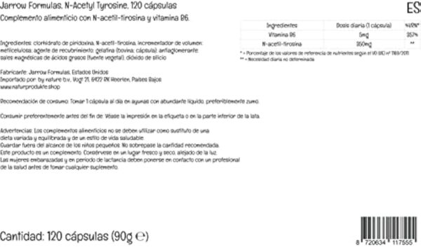 Jarrow Formulas, N-Acetyl-Tyrosin, avec Vitamine B6, Hautement Dosé, 120 Capsules, Testé en Laboratoire, Sans Gluten, Sans Soja, Sans OGM – Image 7
