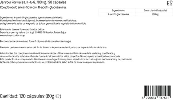 Jarrow Formulas, N-A-G (N-Acétyl-D-Glucosamine), 700mg, 120 Capsules végétaliennes, Testé en Laboratoire, Sans Gluten, Végétarien, Sans OGM – Image 7