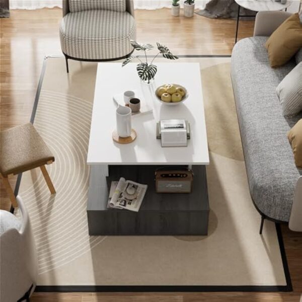JoliJour Table Basse de Salon Table à Café Moderne Rectangulaire Table d'appoint de Canapé Table Centrale en Bois Meuble de Salon 2 Niveaux Blanche pour Salon Bureau Installation Facile 105x35x60cm – Image 5