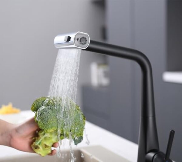 Kelleria Robinetterie de Cuisine Noire Extensible, Mitigeur à Démarrage à Froid avec Douchette Extensible, Mitigeur d'Évier à Trois Modes de Pulvérisation, Robinet de Cuisine en Acier Inoxydable – Image 8