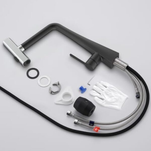 Kelleria Robinetterie de Cuisine Noire Extensible, Mitigeur à Démarrage à Froid avec Douchette Extensible, Mitigeur d'Évier à Trois Modes de Pulvérisation, Robinet de Cuisine en Acier Inoxydable – Image 9