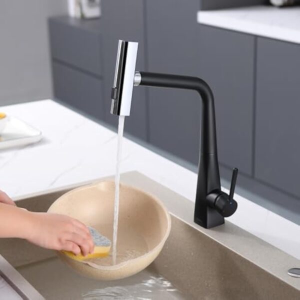 Kelleria Robinetterie de Cuisine Noire Extensible, Mitigeur à Démarrage à Froid avec Douchette Extensible, Mitigeur d'Évier à Trois Modes de Pulvérisation, Robinet de Cuisine en Acier Inoxydable – Image 10