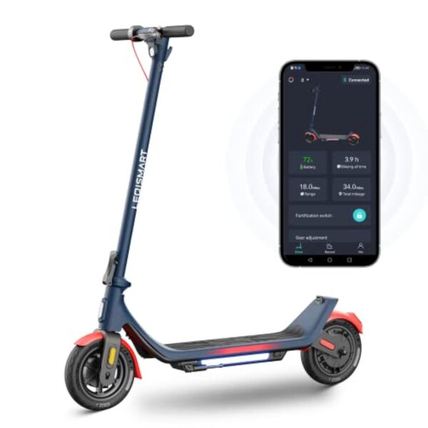LEQISMART Trottinette Electrique Adultes, 9'' Pneu Anti-crevaison Trotinette électrique, 3 Modes Vitesse Trajet Scooter Pliable, Maximum 25KM/H, Double Système de Freinage et APP-A6S – Image 2