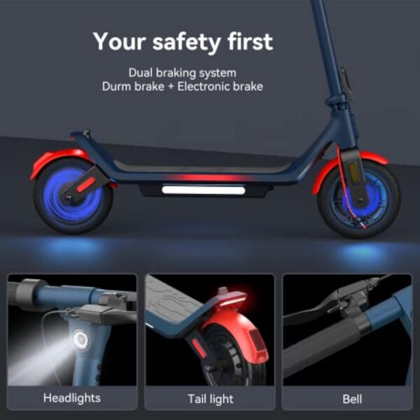 LEQISMART Trottinette Electrique Adultes, 9'' Pneu Anti-crevaison Trotinette électrique, 3 Modes Vitesse Trajet Scooter Pliable, Maximum 25KM/H, Double Système de Freinage et APP-A6S – Image 7