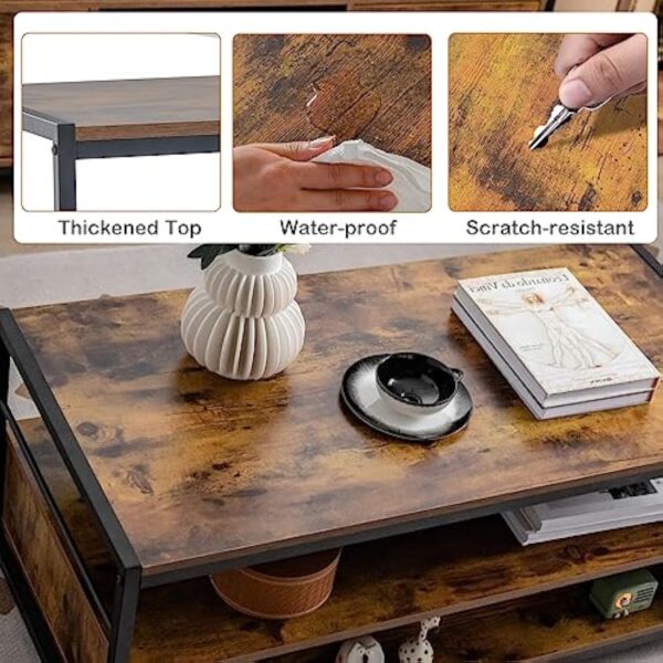 LIFEZEAL Table Basse Salon avec 2 Grands Tiroirs et Compartiment Arrière, Table de Salon Rectangulaire en Bois, Cadre en Métal, Désign Industriel, 105 x 50 x 45 cm, Marron Rustique – Image 7