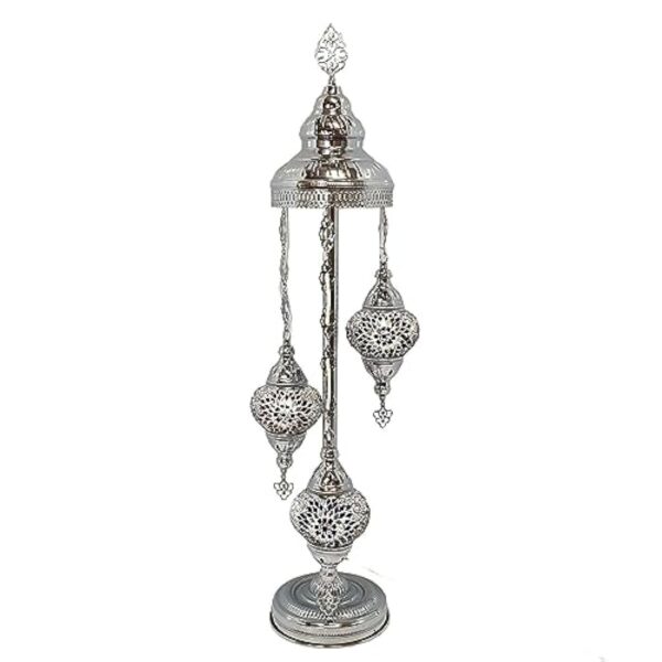 Lampadaire fait à la main turc, marocain, arabe, oriental, bohémien, style Tiffany, mosaïque en verre, coloré, argenté, décoration d'intérieur (mélange de couleurs A - 3 boules) – Image 3