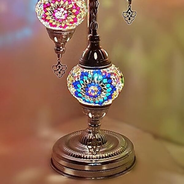 Lampadaire fait à la main turc, marocain, arabe, oriental, bohémien, style Tiffany, mosaïque en verre, coloré, argenté, décoration d'intérieur (mélange de couleurs A - 3 boules) – Image 4